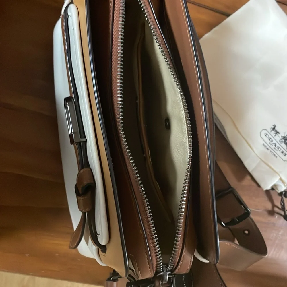 Coach Chalk and Brown Leather Tote - Picture 4 of 6